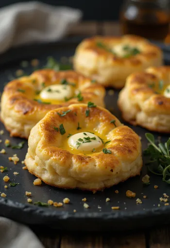 Crumpets with garlic, golden brown soft cakes