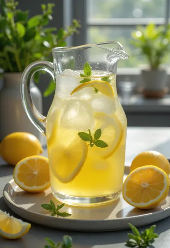 Mint lemonade with fresh lemon and ice