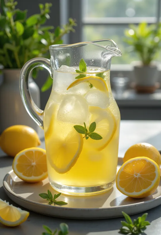 Mint lemonade with fresh lemon and ice