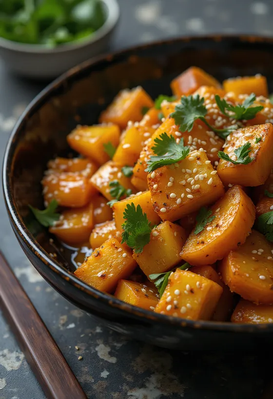 Pumpkin wok with curry tofu
