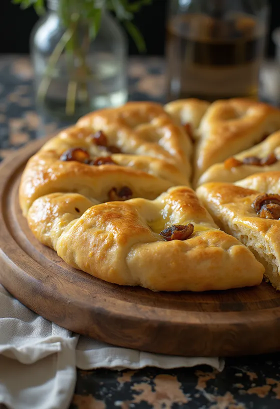 Buttery dough focaccia served
