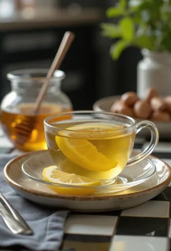 Green tea with lemon freshly served
