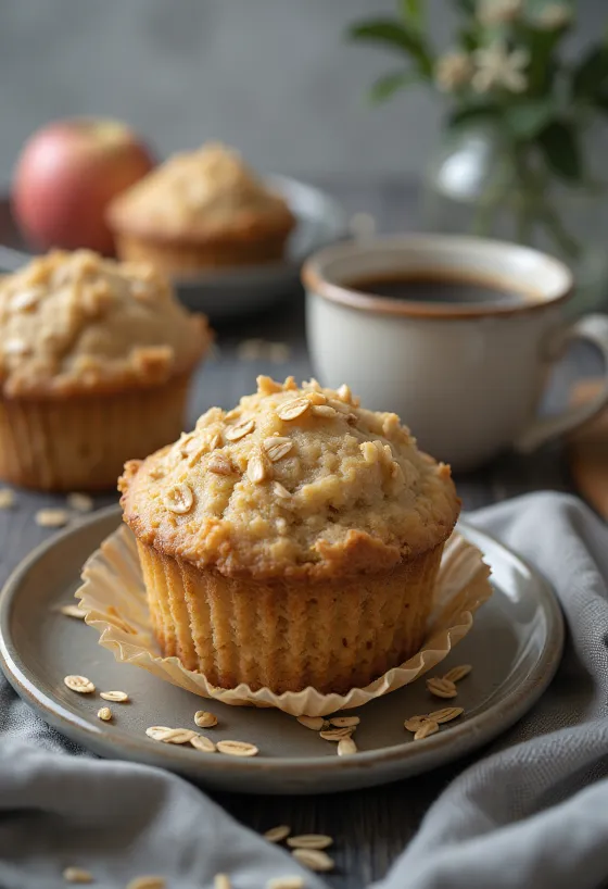 Apple and oat muffins served on a plate