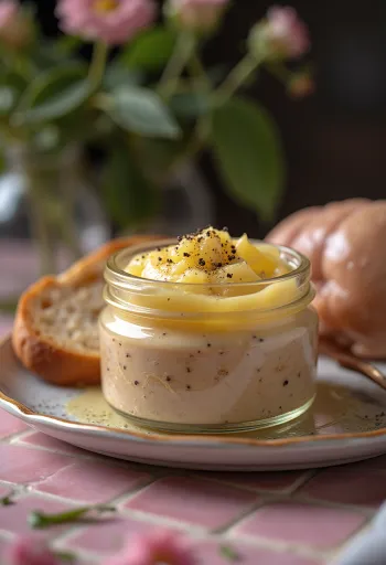 Chicken liver pâté with creamy texture, served with fresh herbs and crispy toast