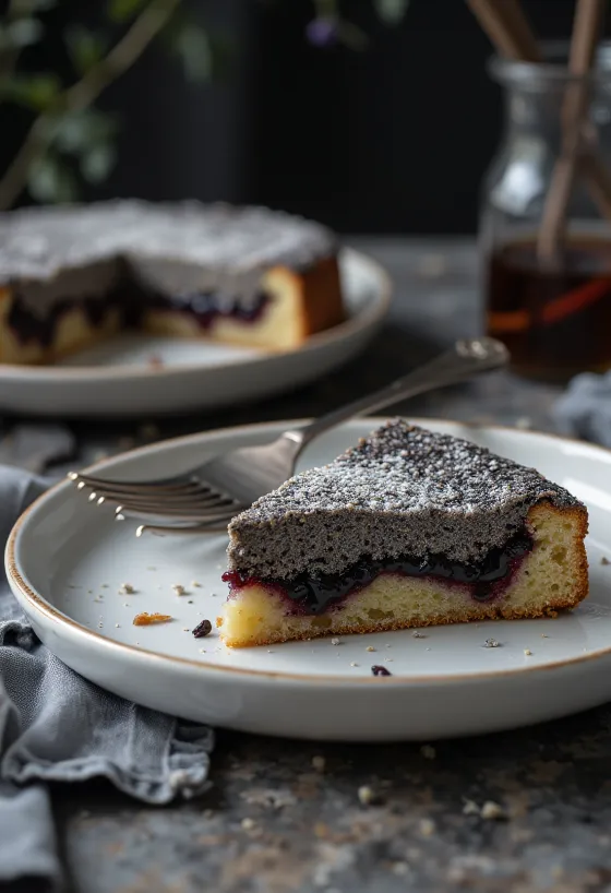 Classic poppy seed cake served