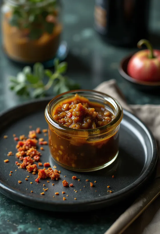 Mustard chilli balsamic sauce served