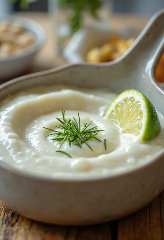 Creamy rosemary lime sauce served