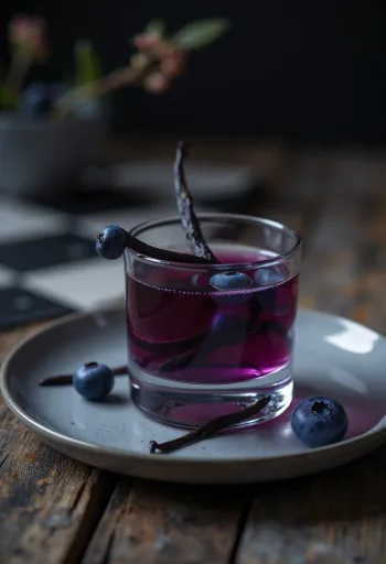 Blueberry liqueur served in a bottle