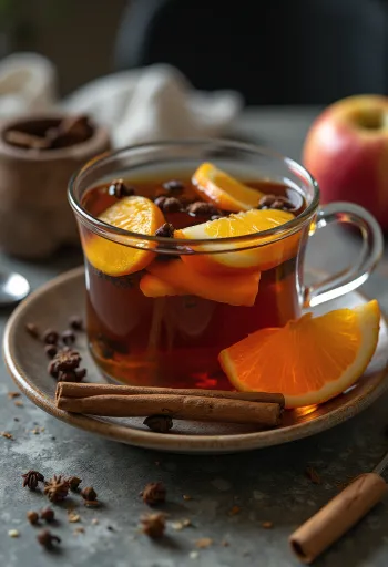 Apple and orange tea served in a glass