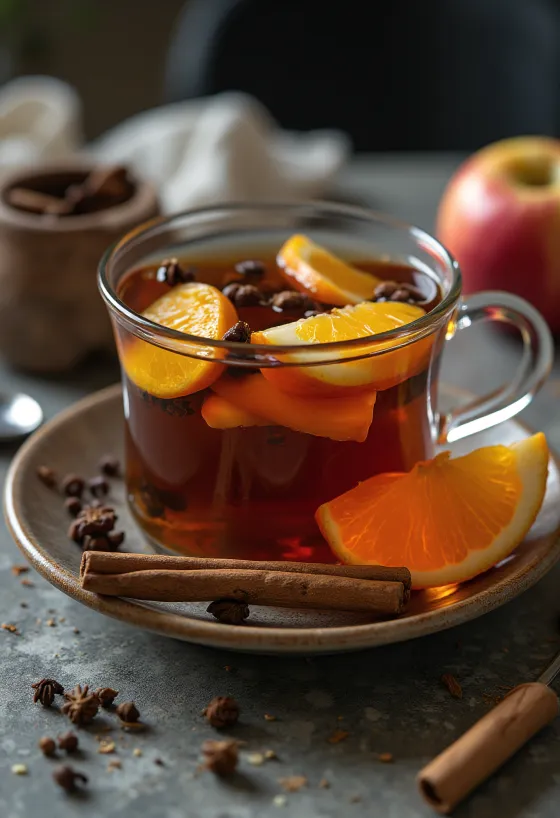 Apple and orange tea served in a glass