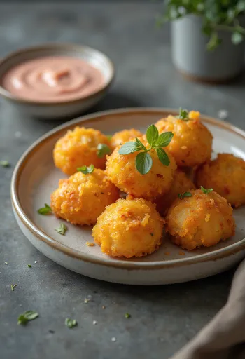 Carimañola stuffed cassava fritters fried golden brown on a plate