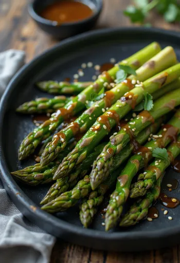 Grilled asparagus with sesame dressing served