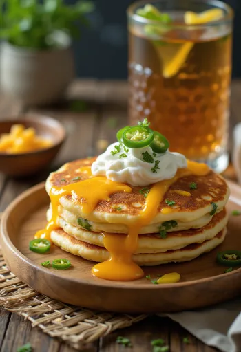 Jalapeño pancake served with cheese and jalapeño peppers