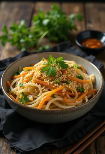 Ginger Japchae served with sweet potato noodles and vegetables