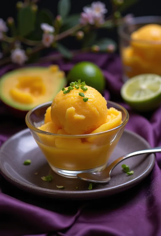 Mango Sorbet served in a bowl
