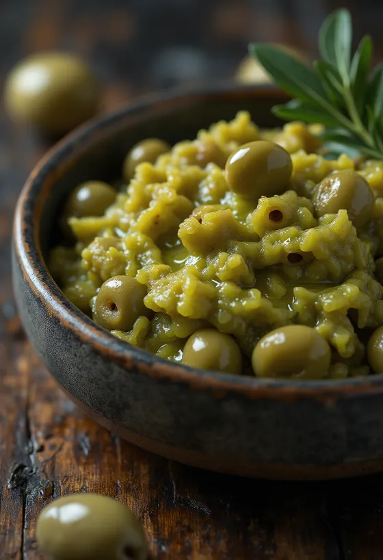 Green olive dip served with fresh pita