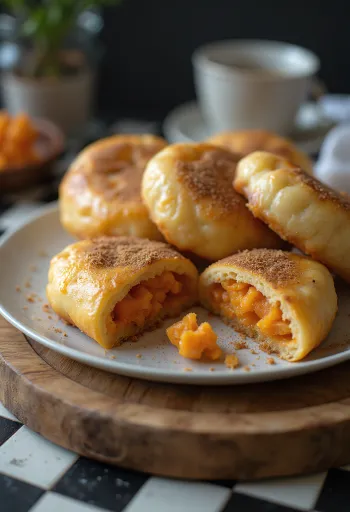 Carrot Hotteok in golden brown, crispy dough, served fresh