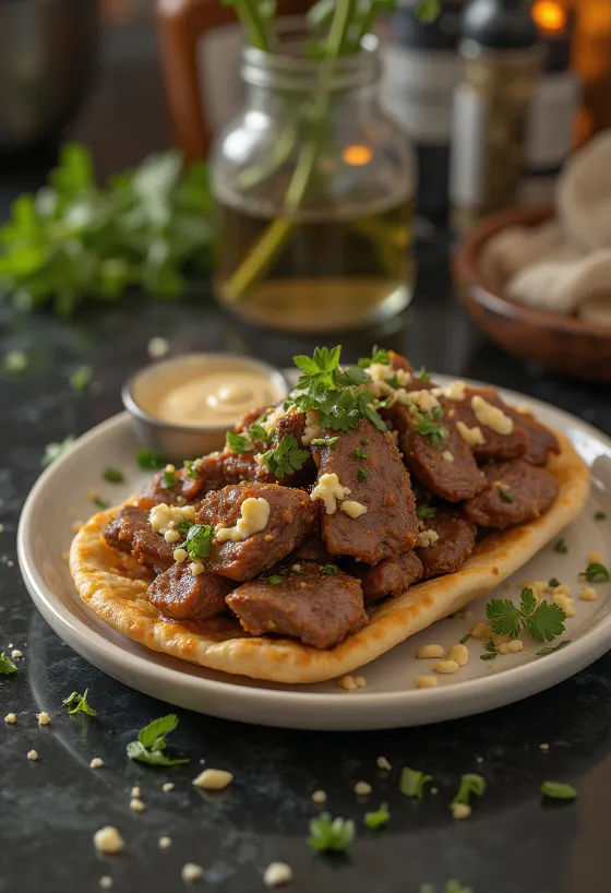 Lamb Shawarma with fresh vegetables and yoghurt