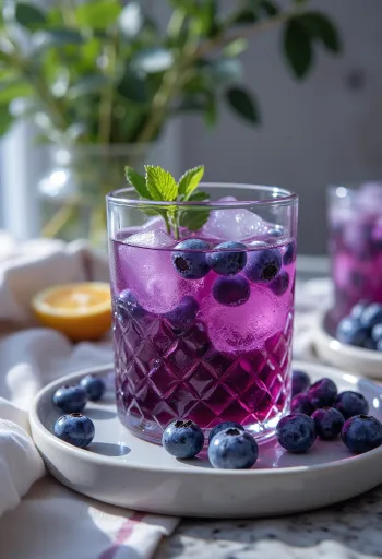 Blueberry iced tea served in a glass