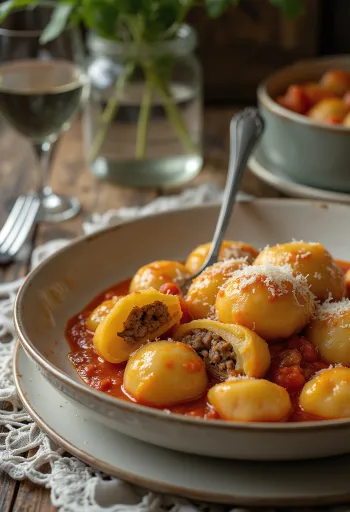 Meat-stuffed gnocchi served on a plate