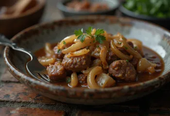 Kalops with onion, rich meaty gravy