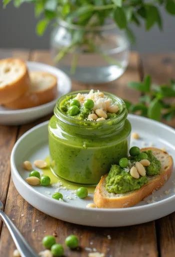 Pesto with green peas and mint, a fresh green sauce