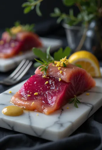 Gravlax in beetroot marinade served with fresh dill