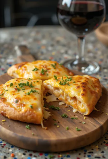 Seven cheese calzone served