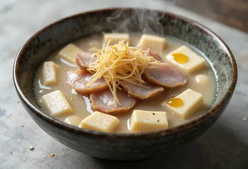 Kasu jiru with pork served with fresh green onions