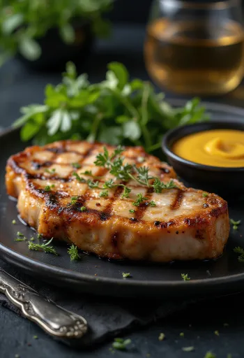 Grilled pork steak with rosemary and garlic flavouring