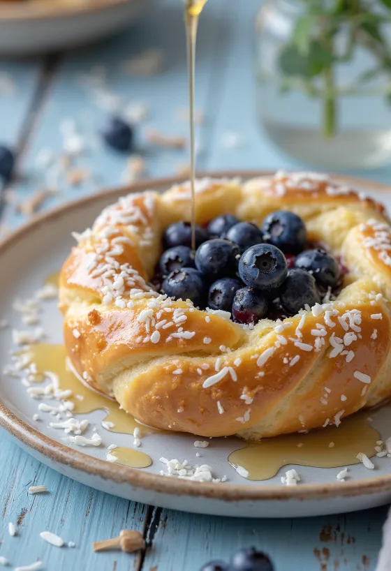 Skolebrød with blueberries and wholemeal flour served
