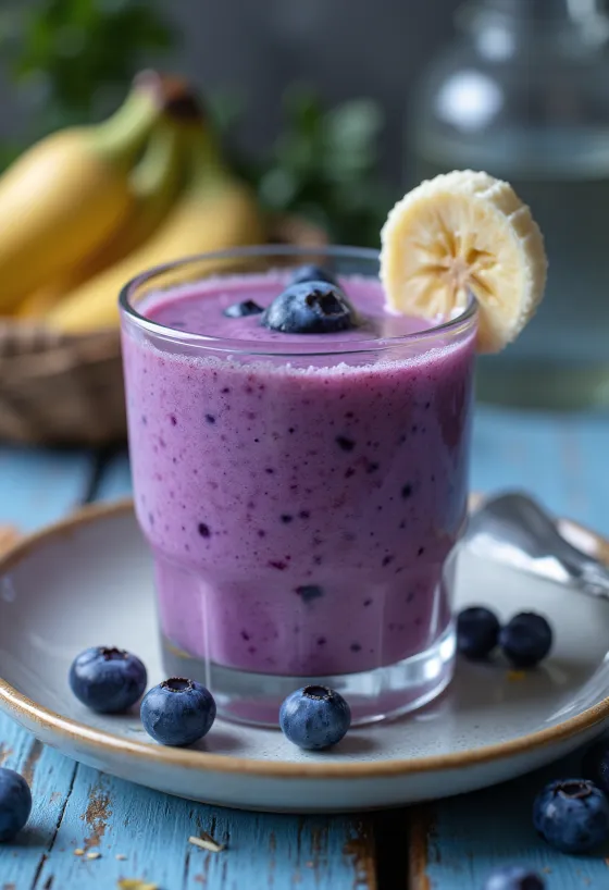 Blueberry smoothie served in a glass