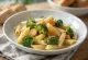 Menestra with broccoli, pasta and vegetables served in a rich sauce