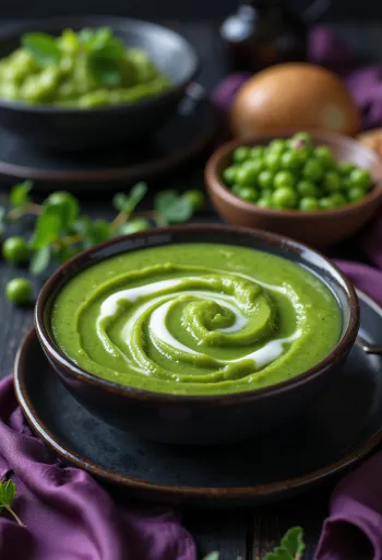 Minted green pea sauce served in a jug