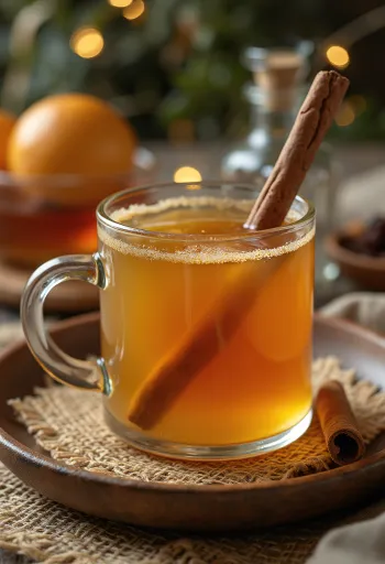Honey-caramel punch drink garnished with orange slices and cinnamon sticks