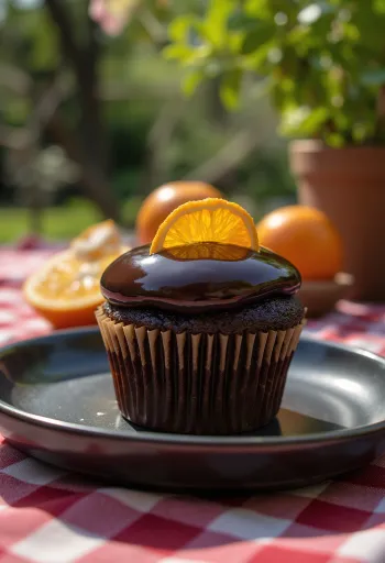 Freshly baked orange and chocolate cupcake