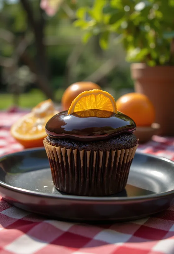 Freshly baked orange and chocolate cupcake