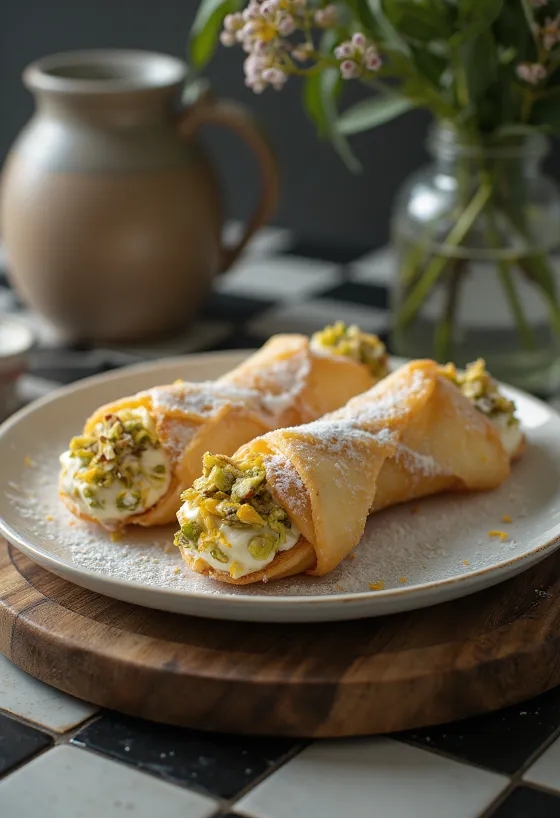 Orange pistachio cannoli served