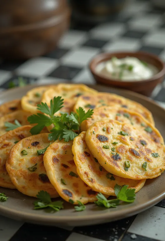 Singhara atta chilla, served with fresh coriander