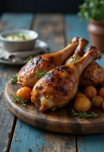 Smoked turkey legs served on a rustic plate