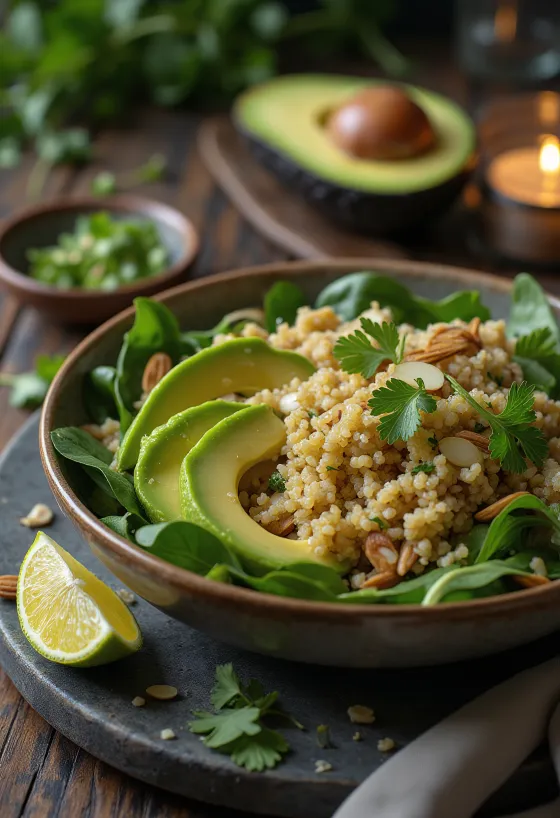 Avocado quinoa Buddha bowl with lime