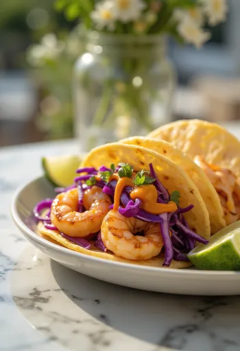 Camaron Taco with grilled prawns, cabbage and coriander