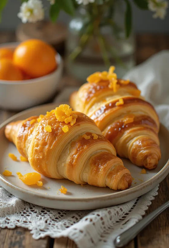 Candied orange peel croissants served