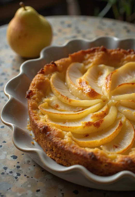 Pear Sponge Cake served