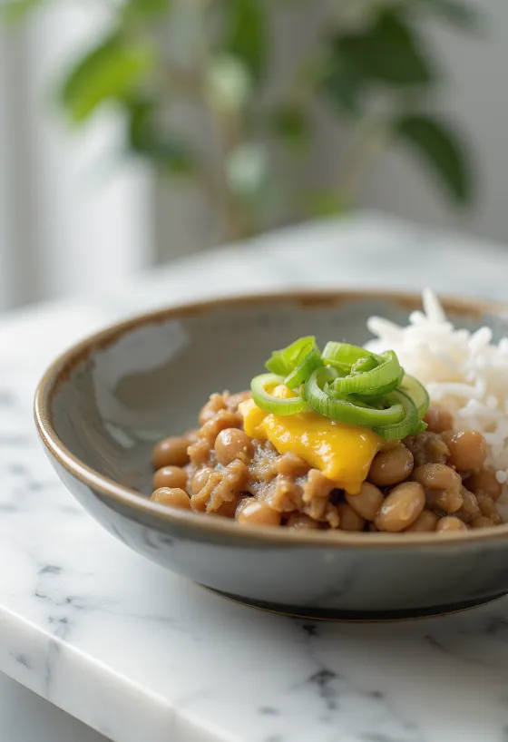 Natto with mustard served with coriander