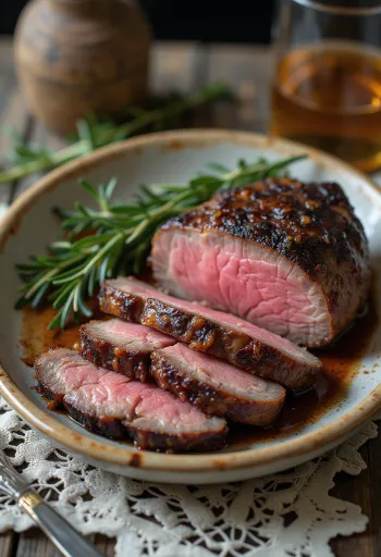 Smoked Venison Steak, smoked venison steak with roasted vegetables and rosemary