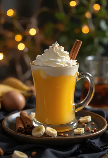 Banana-mango cider served in a glass