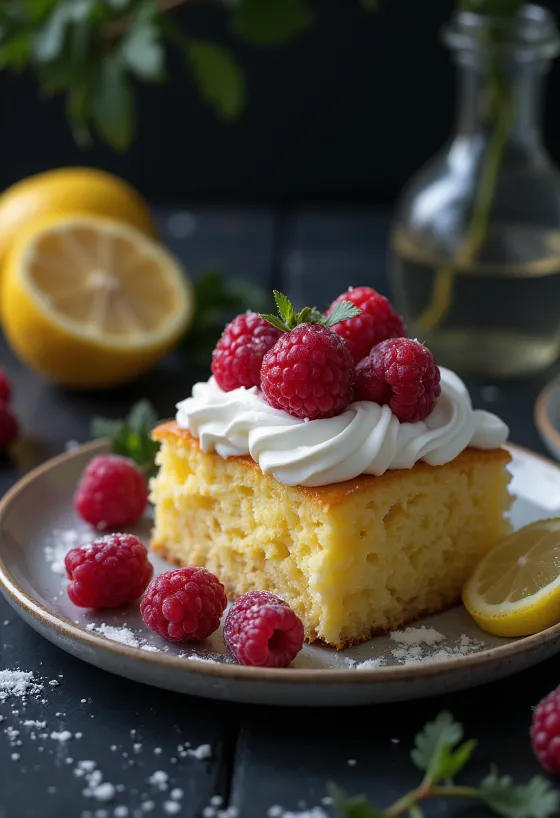 Lemon raspberry cake with fresh fruit