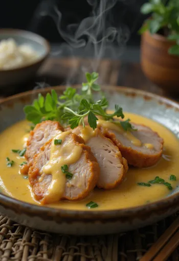 Pork loin served in mustard sauce
