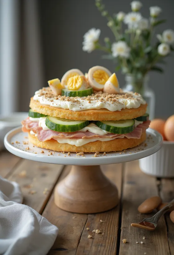 Smörgåstårta with Ham and Chicken served